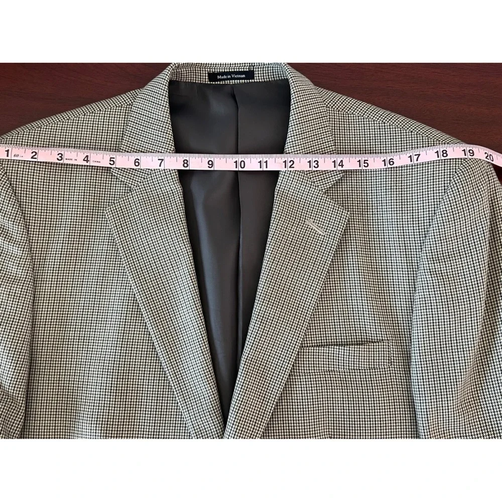 Joseph & Feiss Mens 44R Houndstooth Blazer Sport Coat Black Tan 2-Button 44 Reg